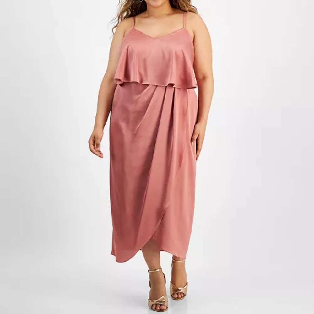 City Studios Plus Size Draped Sleeveless Midi Dress Dark Mauve Size 1X